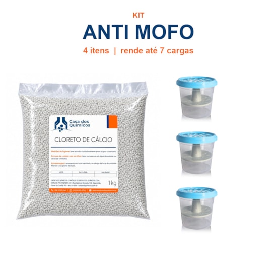 Kit Anti Mofo: Cloreto de Cálcio Esferas 1 kg + 3 Potes (rende até 7 cargas)