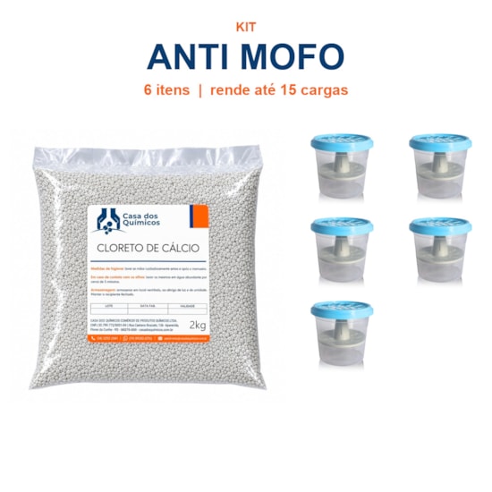 Kit Anti Mofo: Cloreto de Cálcio Esferas 2 kg + 5 Potes (rende até 15 cargas)