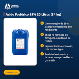 Segunda imagem do produto Ácido Fosfórico 85% 20 Litros (34 kg)