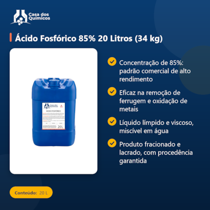 Segunda imagem do produto Ácido Fosfórico 85% 20 Litros (34 kg)