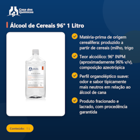 Segunda imagem do produto Álcool de Cereais 96° 1 Litro