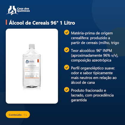 Segunda imagem do produto Álcool de Cereais 96° 1 Litro