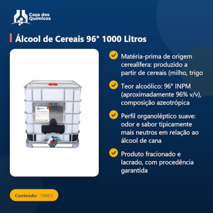 Segunda imagem do produto Álcool de Cereais 96° 1000 Litros