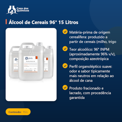 Segunda imagem do produto Álcool de Cereais 96° 15 Litros