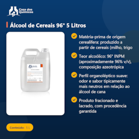 Segunda imagem do produto Álcool de Cereais 96° 5 Litros