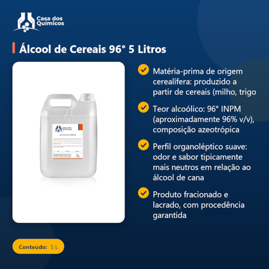 Segunda imagem do produto Álcool de Cereais 96° 5 Litros