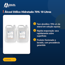 Segunda imagem do produto Álcool Etílico Hidratado 70% 10 Litros