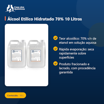 Segunda imagem do produto Álcool Etílico Hidratado 70% 10 Litros