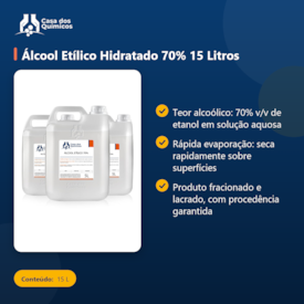 Segunda imagem do produto Álcool Etílico Hidratado 70% 15 Litros