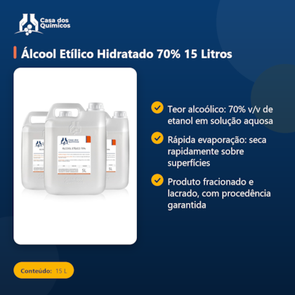 Segunda imagem do produto Álcool Etílico Hidratado 70% 15 Litros