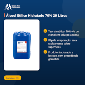 Segunda imagem do produto Álcool Etílico Hidratado 70% 20 Litros