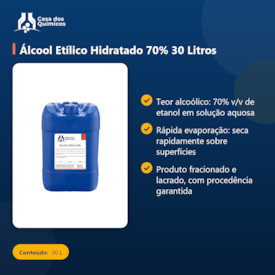 Segunda imagem do produto Álcool Etílico Hidratado 70% 30 Litros