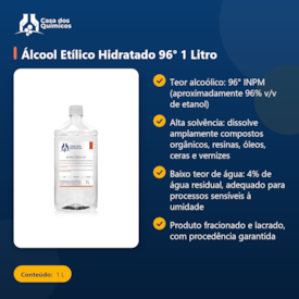 Segunda imagem do produto Álcool Etílico Hidratado 96° 1 Litro