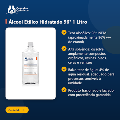 Segunda imagem do produto Álcool Etílico Hidratado 96° 1 Litro