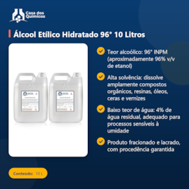 Segunda imagem do produto Álcool Etílico Hidratado 96° 10 Litros