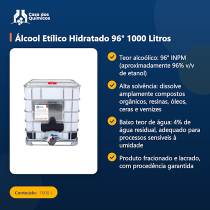 Segunda imagem do produto Álcool Etílico Hidratado 96° 1000 Litros