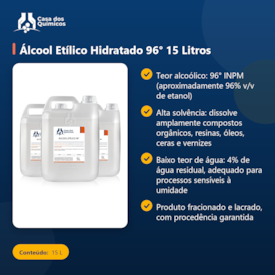 Segunda imagem do produto Álcool Etílico Hidratado 96° 15 Litros