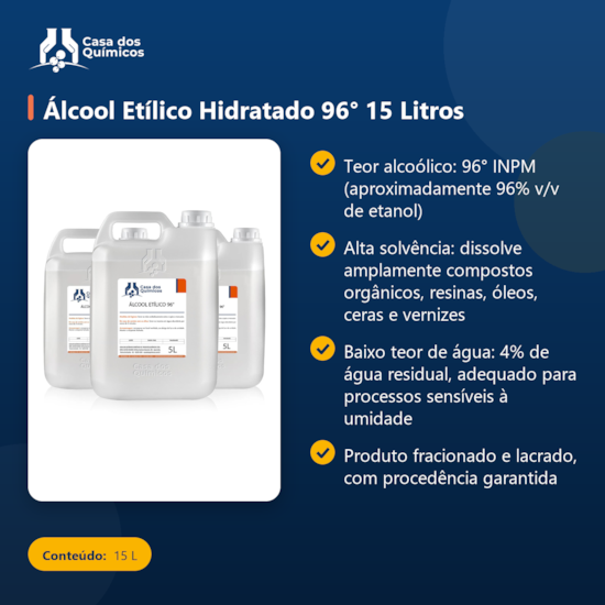 Segunda imagem do produto Álcool Etílico Hidratado 96° 15 Litros