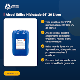 Segunda imagem do produto Álcool Etílico Hidratado 96° 20 Litros