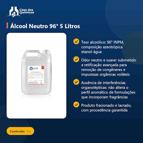 Segunda imagem do produto Álcool Neutro 96° 5 Litros