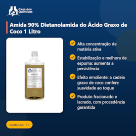 Segunda imagem do produto Amida 90% Dietanolamida do Ácido Graxo de Coco 1 Litro