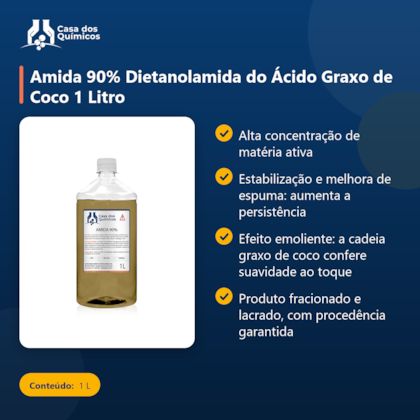 Segunda imagem do produto Amida 90% Dietanolamida do Ácido Graxo de Coco 1 Litro