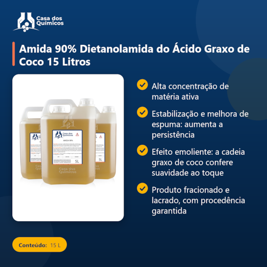 Segunda imagem do produto Amida 90% Dietanolamida do Ácido Graxo de Coco 15 Litros
