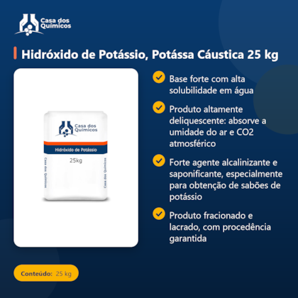 Segunda imagem do produto Hidróxido de Potássio, Potássa Cáustica 25 kg