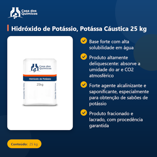 Segunda imagem do produto Hidróxido de Potássio, Potássa Cáustica 25 kg