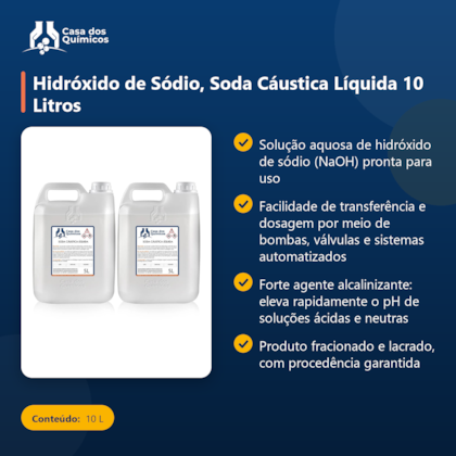 Segunda imagem do produto Hidróxido de Sódio, Soda Cáustica Líquida 10 Litros
