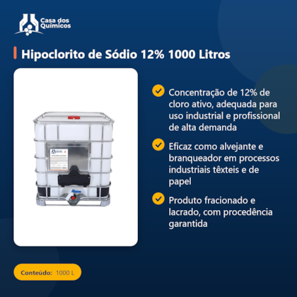 Segunda imagem do produto Hipoclorito de Sódio 12% 1000 Litros