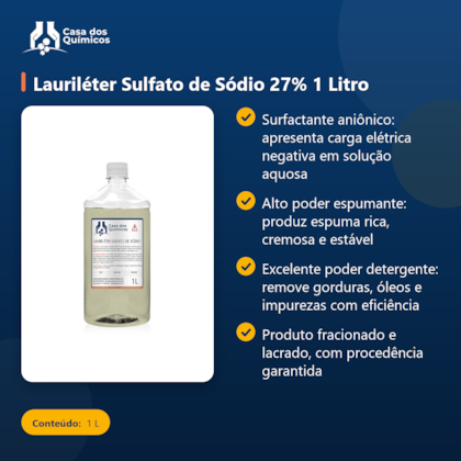 Segunda imagem do produto Lauriléter Sulfato de Sódio 27% 1 Litro