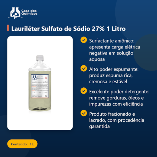 Segunda imagem do produto Lauriléter Sulfato de Sódio 27% 1 Litro
