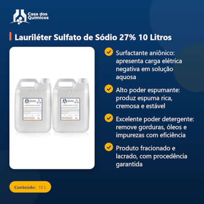 Segunda imagem do produto Lauriléter Sulfato de Sódio 27% 10 Litros