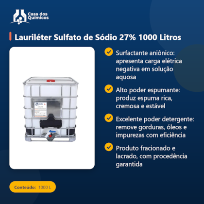 Segunda imagem do produto Lauriléter Sulfato de Sódio 27% 1000 Litros