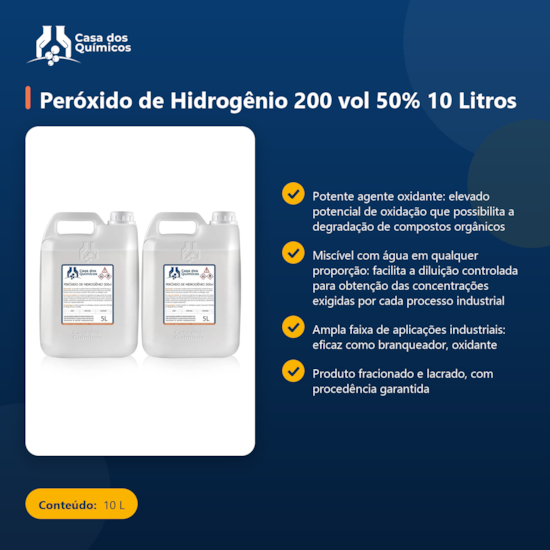 Segunda imagem do produto Peróxido de Hidrogênio 200 vol 50% 10 Litros