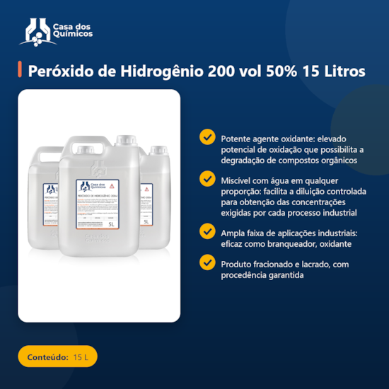 Segunda imagem do produto Peróxido de Hidrogênio 200 vol 50% 15 Litros