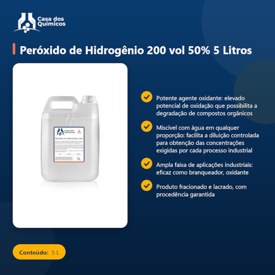 Segunda imagem do produto Peróxido de Hidrogênio 200 vol 50% 5 Litros