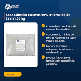 Segunda imagem do produto Soda Cáustica Escamas 99% (Hidróxido de Sódio) 20 kg
