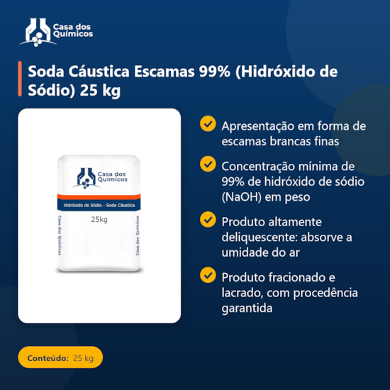 Segunda imagem do produto Soda Cáustica Escamas 99% (Hidróxido de Sódio) 25 kg