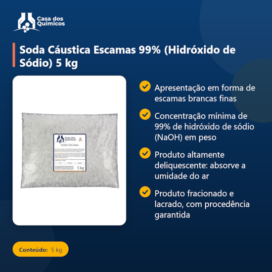 Segunda imagem do produto Soda Cáustica Escamas 99% (Hidróxido de Sódio) 5 kg